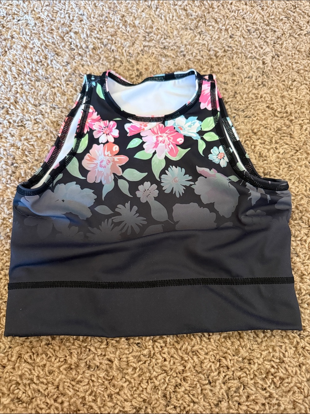 balera Black Crop Tank Top with Pink & Green Floral